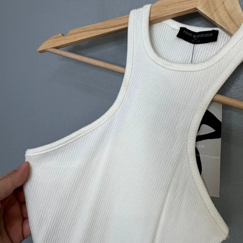 NAKED WARDROBE white ribbed halter mini dress size XS - Picture 2 of 7